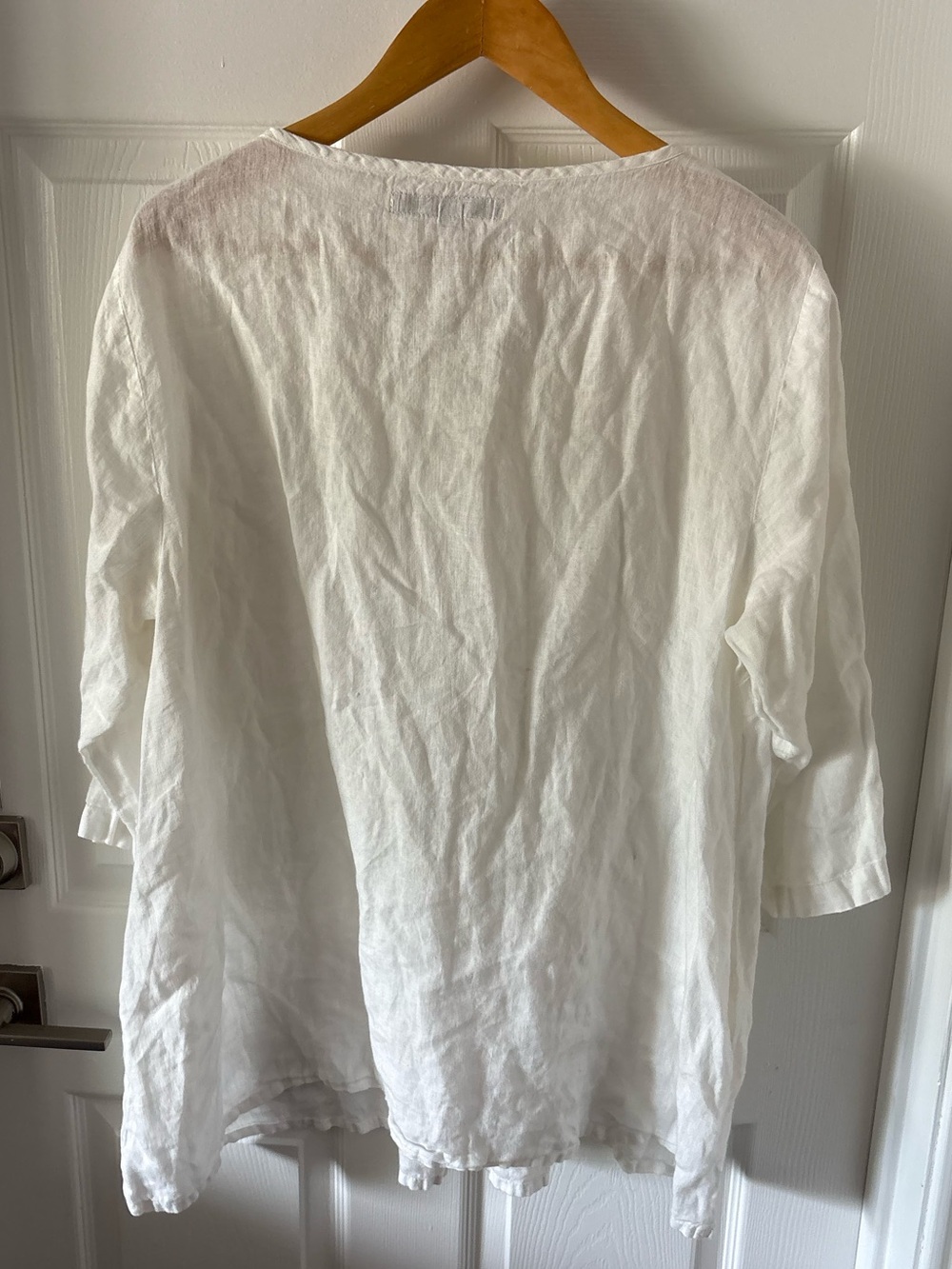 FLAX 100% Linen Pleated Pintuck Tunic Blouse White Size M - Picture 3 of 5